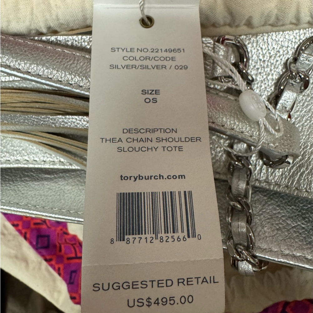 Tory Burch Thea Chain Shoulder Tote Bag Silver Leather, *New With Defects - Picture 16 of 16
